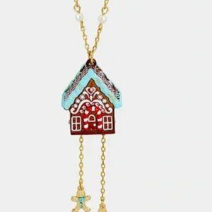 Betsey Johnson Jingle Bell Bling Gingerbread House Necklace NWT